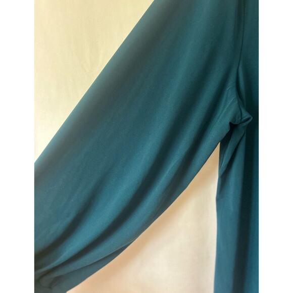 Preston and York Green Blue Large Top Blouse Long Sleeve Elastic Ruffled Wrist - Picture 5 of 6